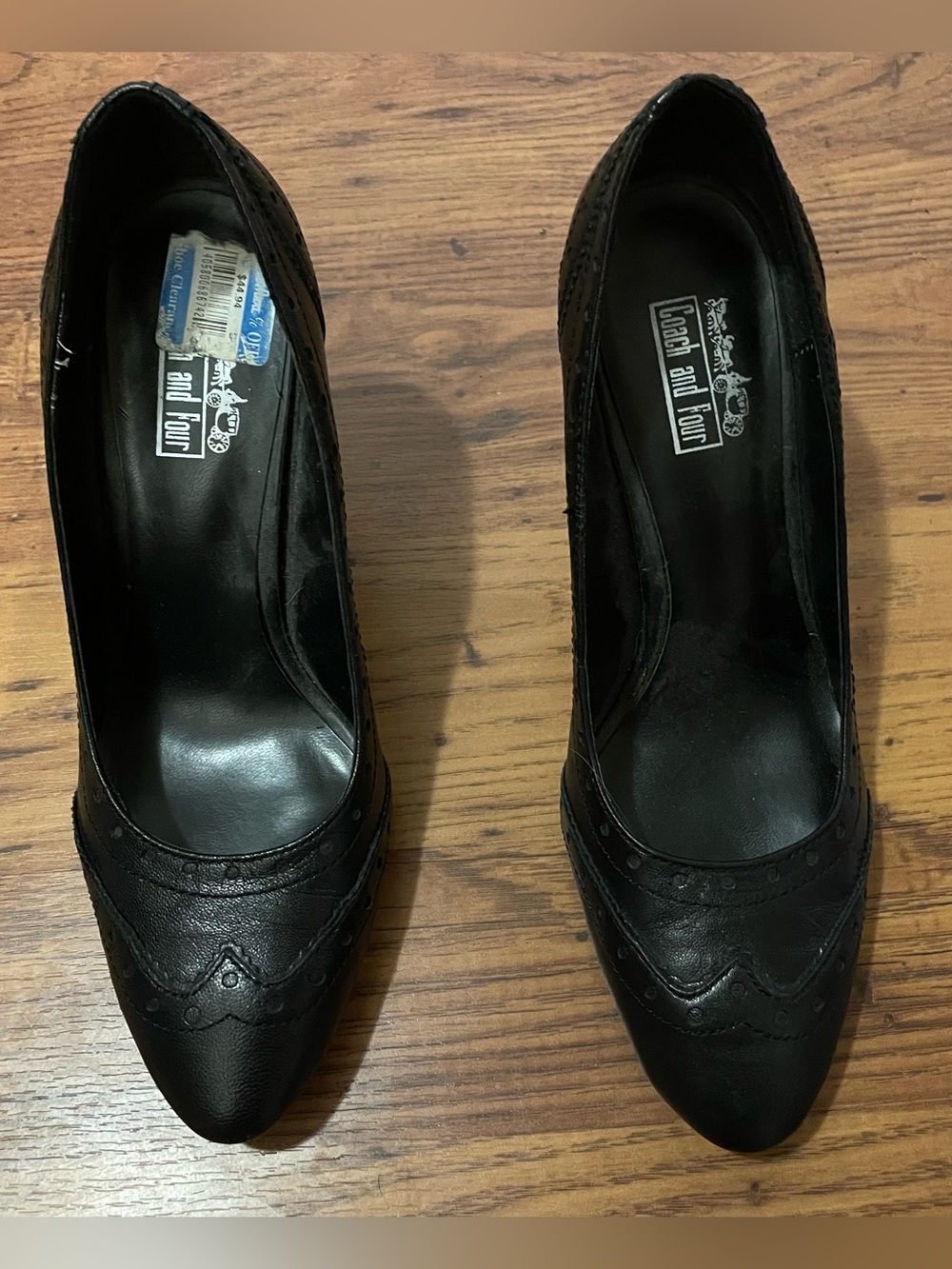 Coach and Four Vintage Classic Black Wingtip Brogue Toe Pumps